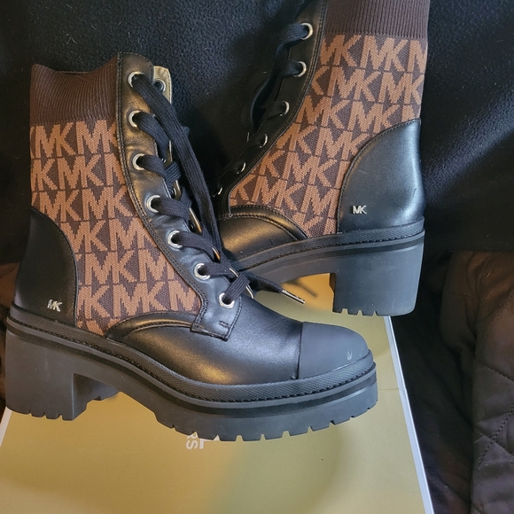 Michael Kors Brea Leather and Logo Jacquard Combat Boot - Picture 10 of 10